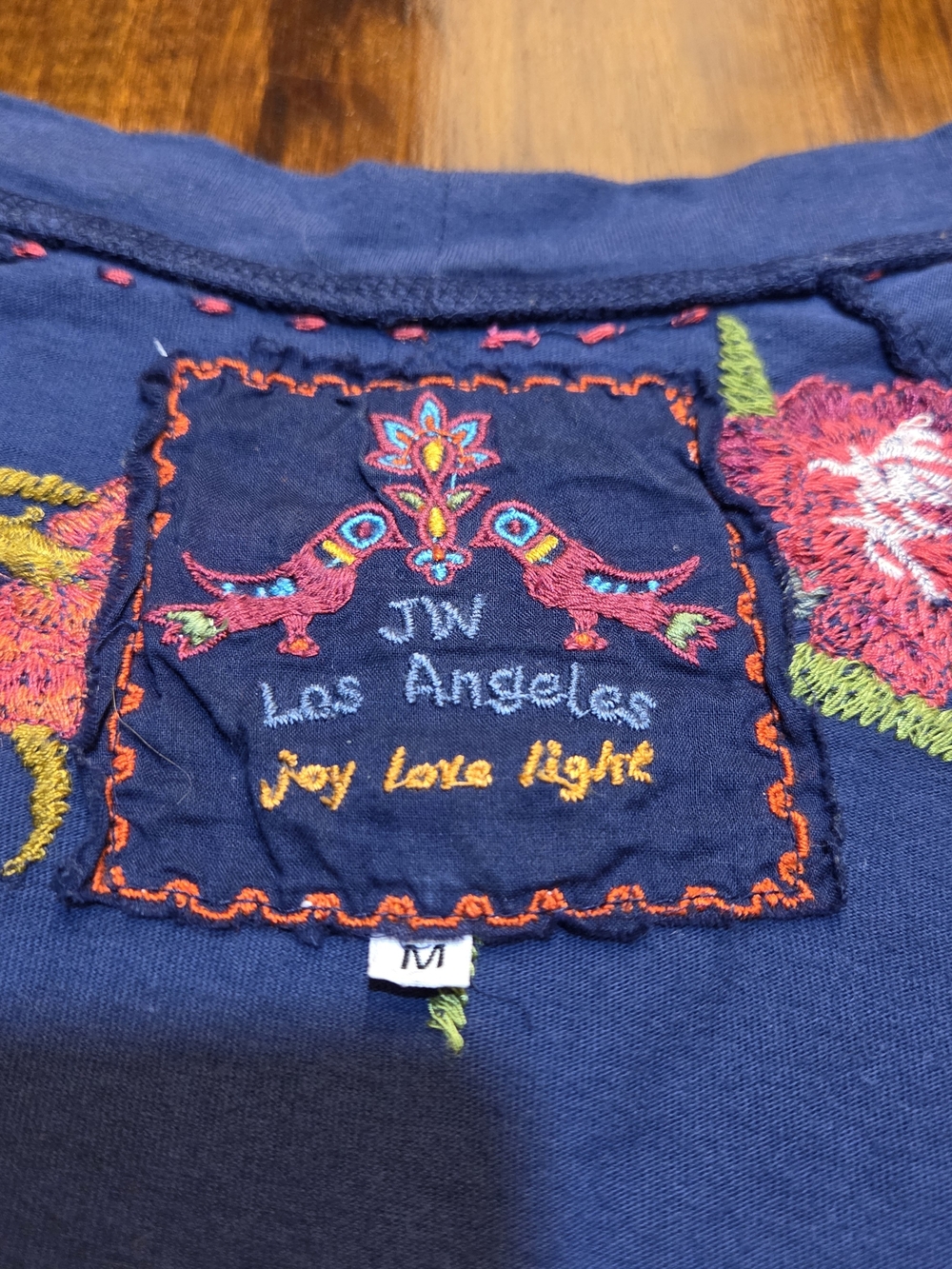 Johnny Was Blue embroidered button up 3/4 sleeve cardigan womens size M Boho - Picture 6 of 8